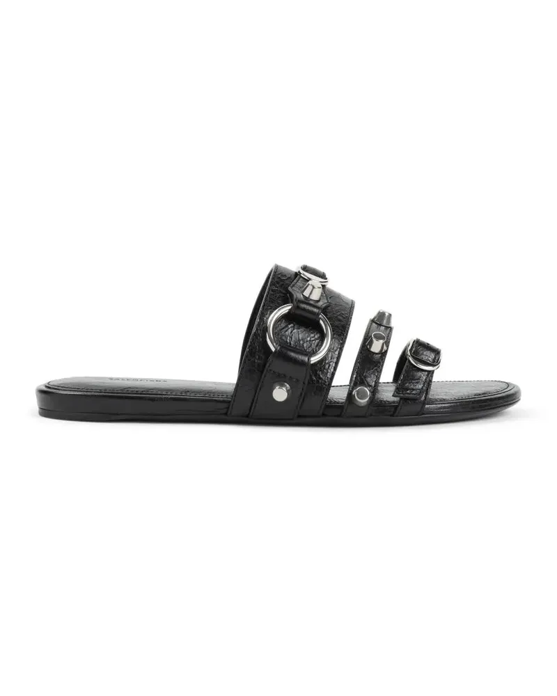 Balenciaga Sandalen Flat Black Lambskin Sandals With Metallic Accents schwarz Schwarz