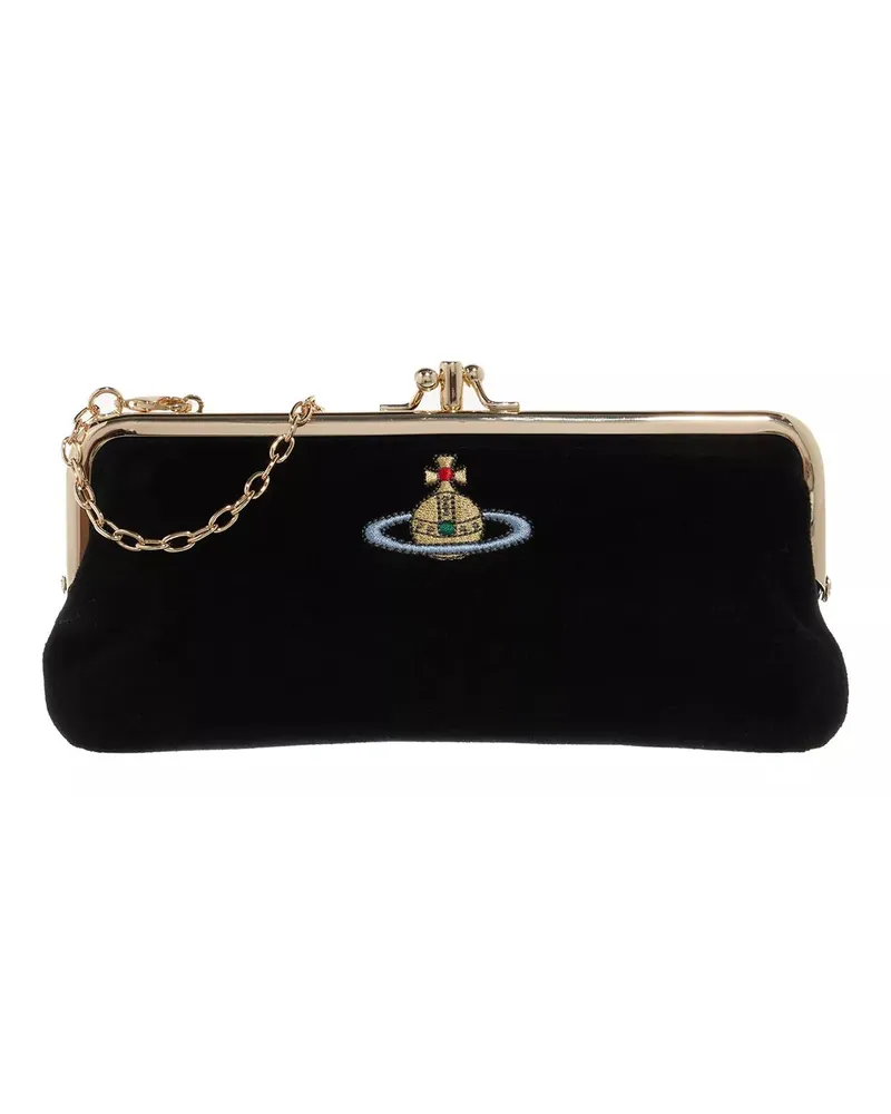 Vivienne Westwood Crossbody Bags Embroidered Orb Double Frame Purse With Chain Schwarz