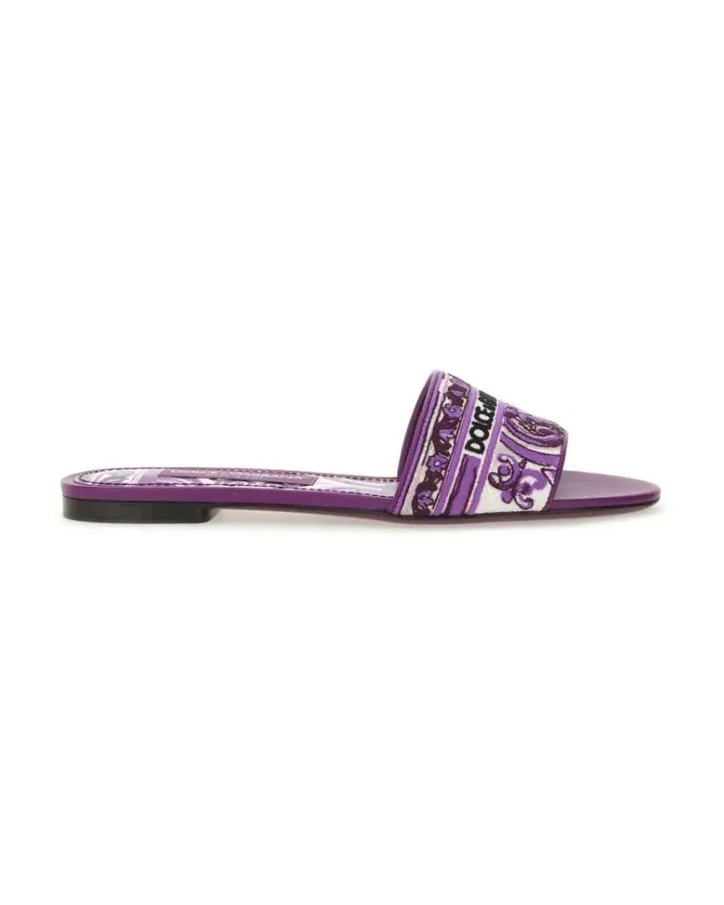 Dolce & Gabbana Sandalen Purple Slide Sandal With Intricate Embroidery lila Lila