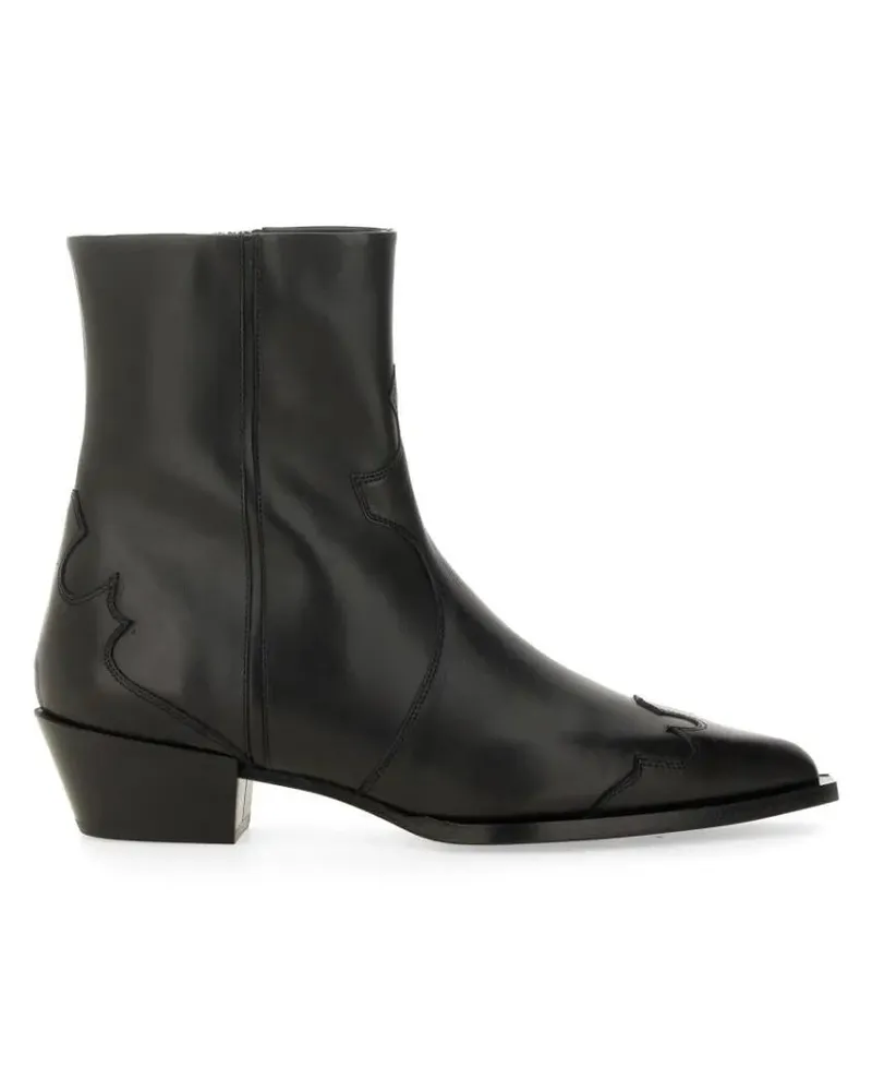 aeyde Stiefel Pointed Toe Western-Inspired Black Leather Boots schwarz Schwarz