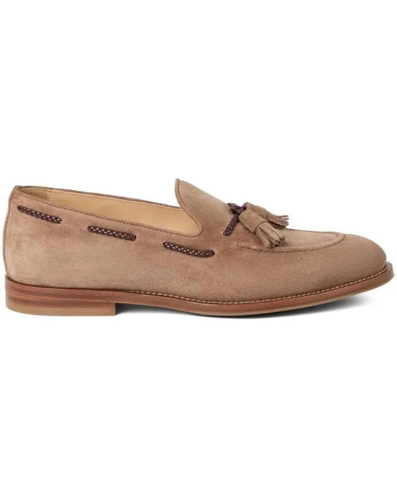 Brunello Cucinelli Loafer Braided Leather Detail Suede Loafers beige Beige