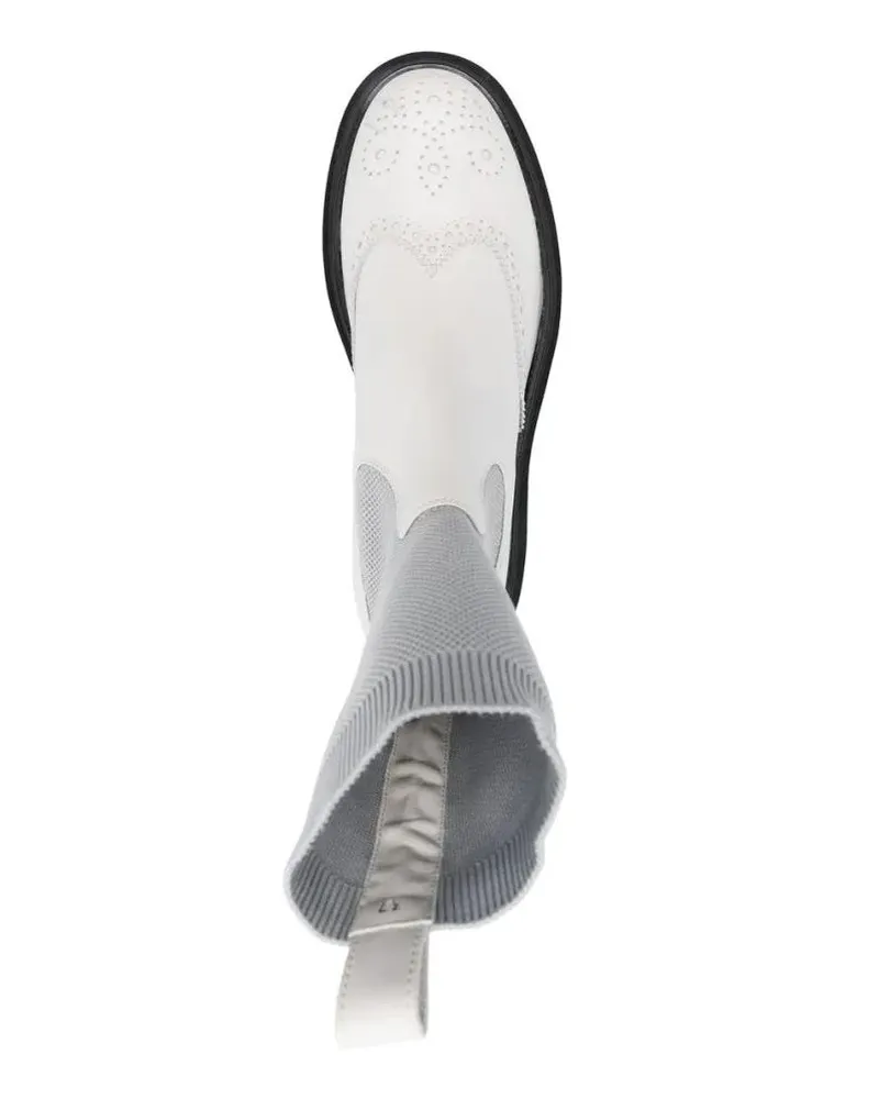 Eleventy Stiefel Brogue Detail Grey Leather Ankle Boots With Chunky weiß Weiß