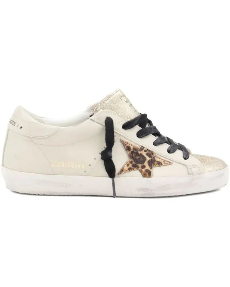 Golden Goose Low-Top Sneaker Off-White Leather Sneakers With Leopard-Print Star beige Beige