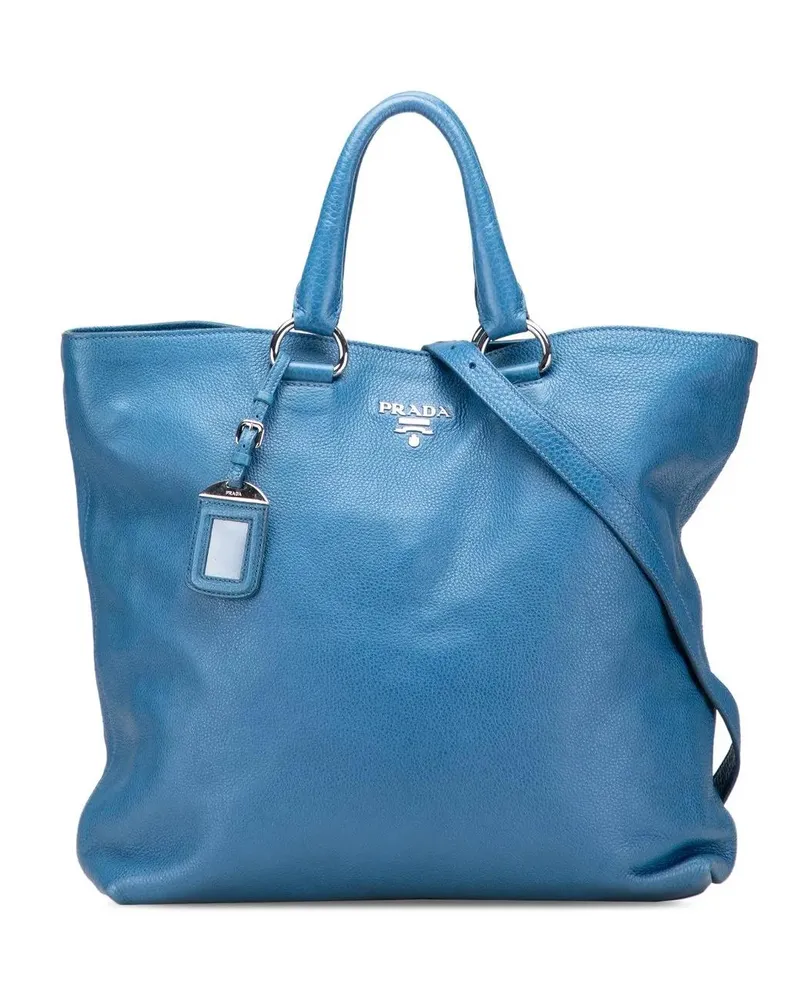 Prada Hobo Bags Vitello Daino Open Convertible Tote blau Blau