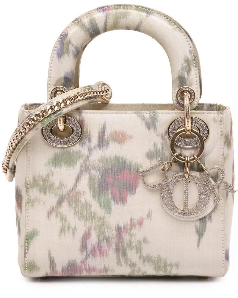 Dior Hobo Bags Mini Satin Floral Crystal Lady Dior weiß Weiß