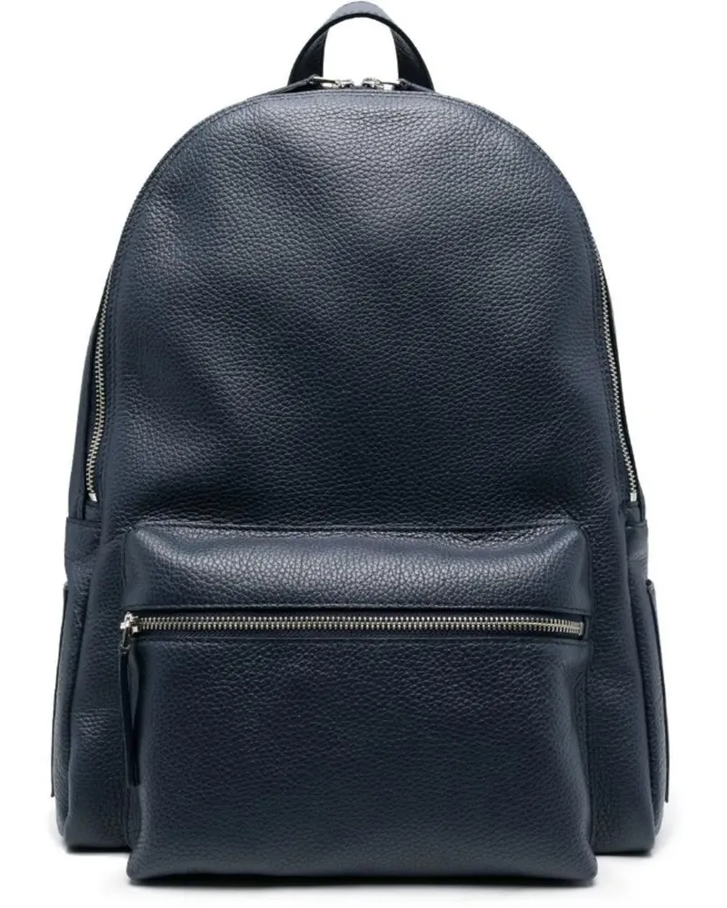 Orciani Rucksäcke Textured Leather Backpack With Adjustable Straps blau Blau