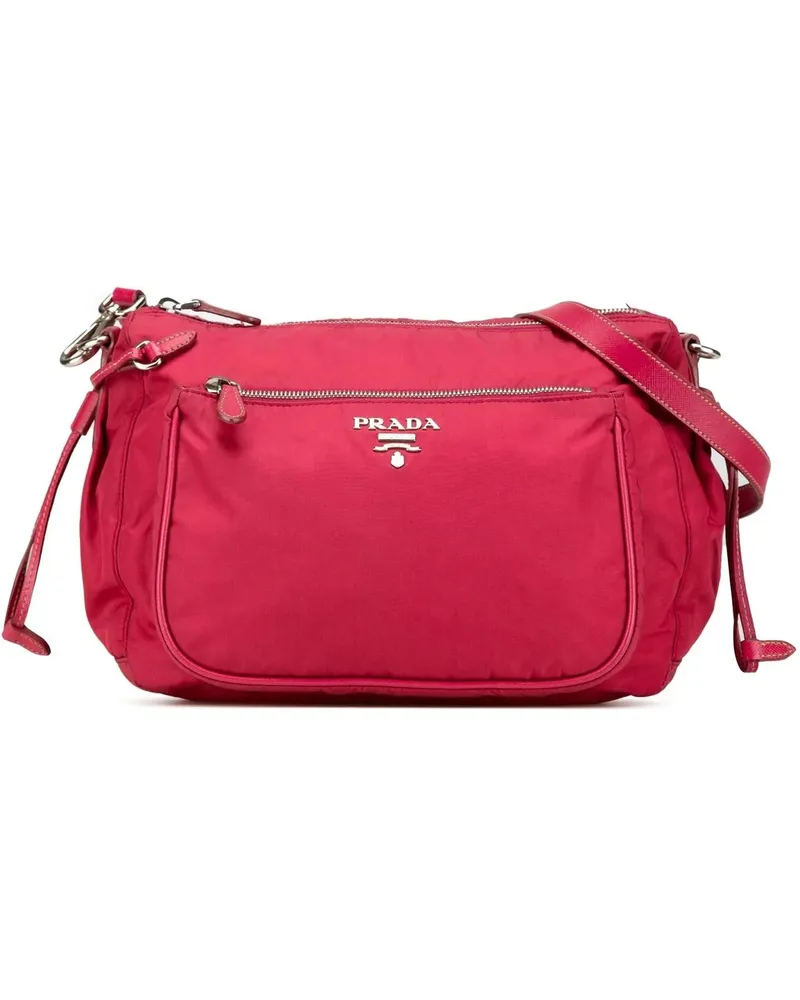 Prada Hobo Bags 2013-2024 Saffiano Trimmed Tessuto Zip Top Crossbo rot Rot