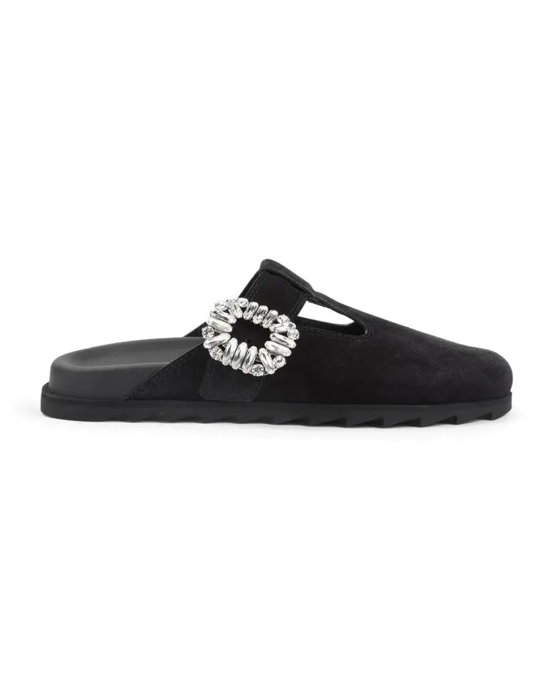Roger Vivier Black Suede Slippers With Crystal Embellishments schwarz Schwarz