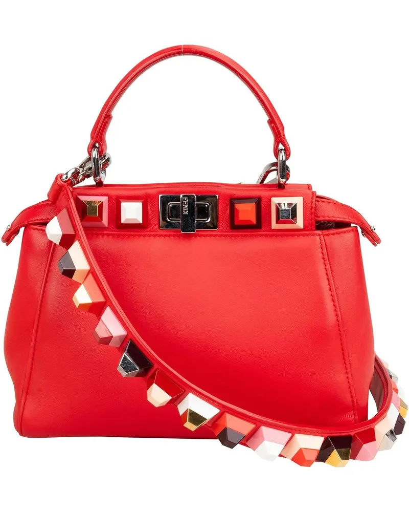 Fendi Crossbody Bags  Red Leather Spikes Mini Peekaboo Handbag rot Rot
