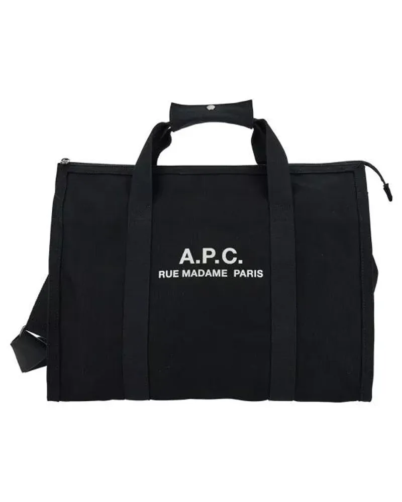 A.P.C. Totes Black Gym Bag With Contrasting Logo Print In Cotto Schwarz