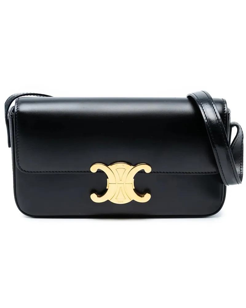Celine Hobo Bags Shiny Calfskin Triomphe Claude Shoulder Bag schwarz Schwarz