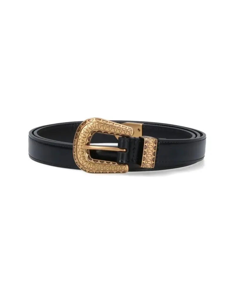 Valentino Garavani Gürtel Smooth Leather Belt With Engraved Gold Buckle schwarz Schwarz