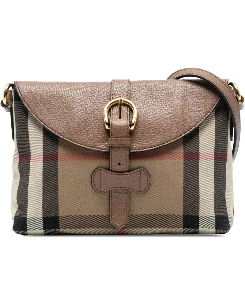 Burberry Hobo Bags Small House Check Canvas and Leather Horseshoe Mil braun Braun