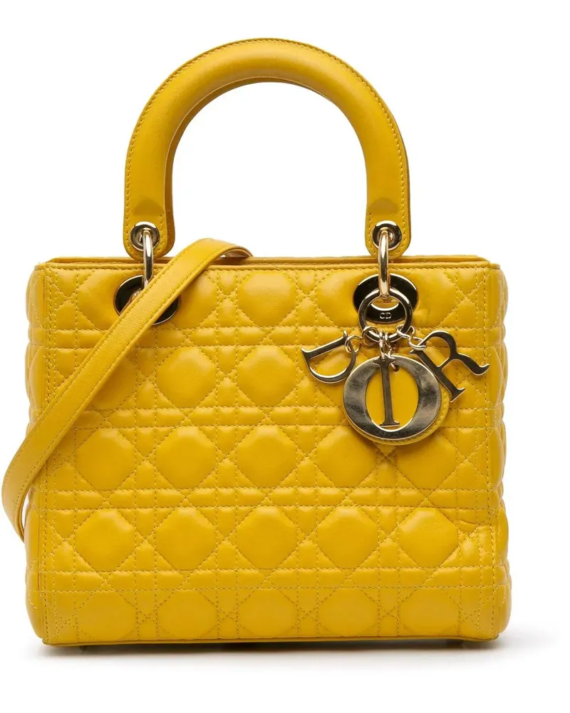 Dior Hobo Bags Medium Lambskin Cannage Lady Dior gelb Gelb