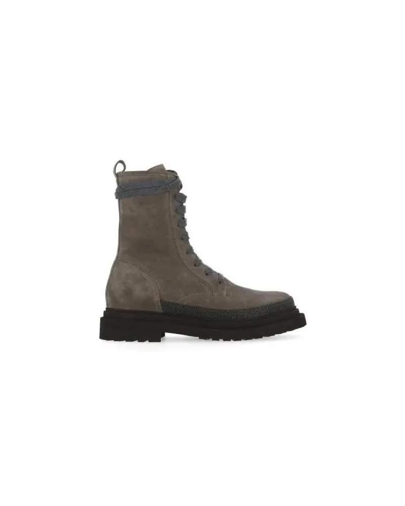 Brunello Cucinelli Boots & Stiefeletten Grey Suede Leather Boot Grau