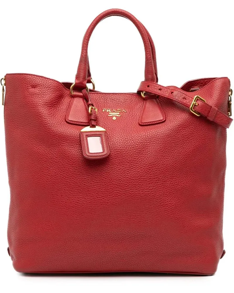 Prada Hobo Bags Vitello Daino Side Zip Shopper Tote rot Rot