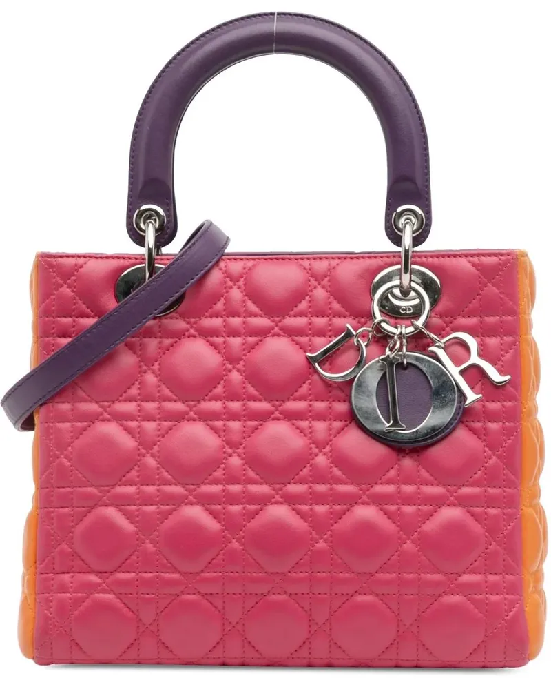 Dior Hobo Bags Medium Tricolor Lambskin Cannage Lady Dior rosa Gold