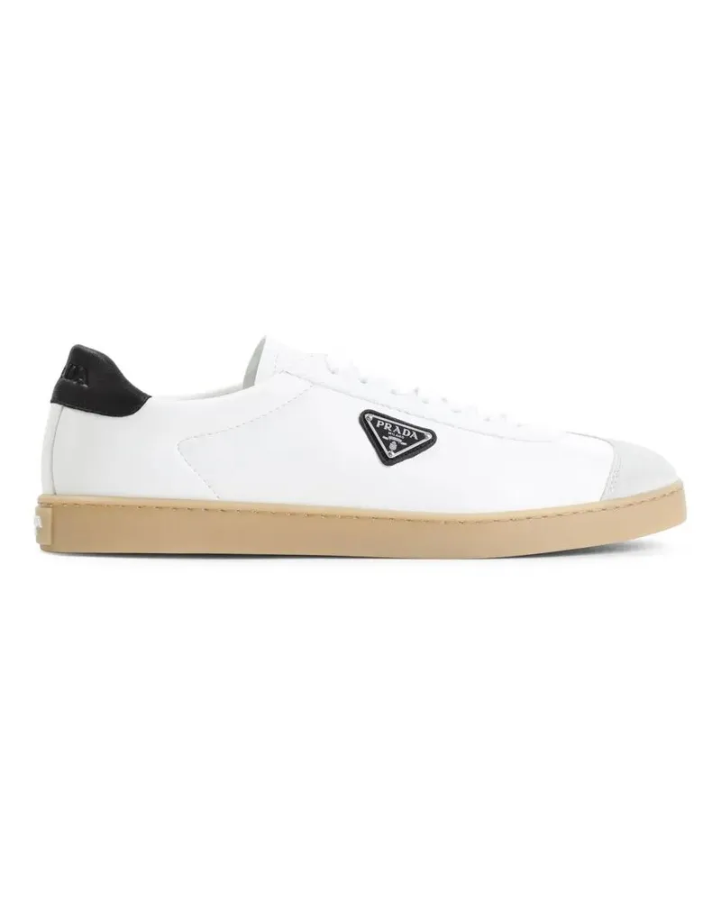 Prada Low-Top Sneaker Calf Leather Sneakers With Suede Trim weiß Weiß