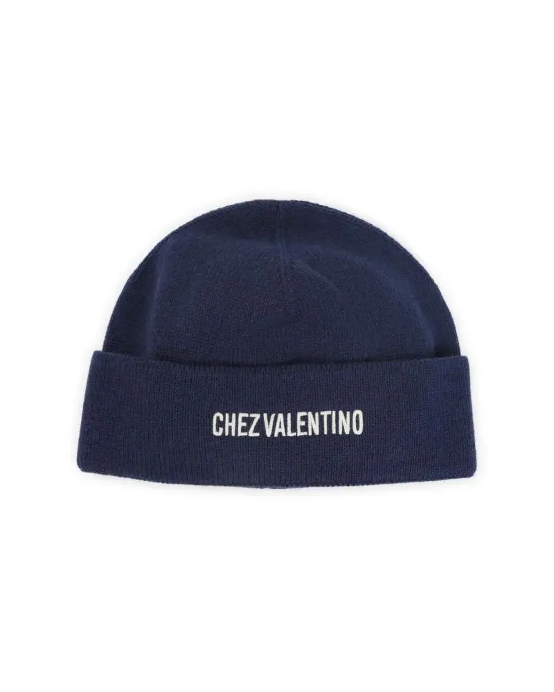 Valentino Garavani Caps & Mützen Blue Cotton And Wool Beanie blau Blau