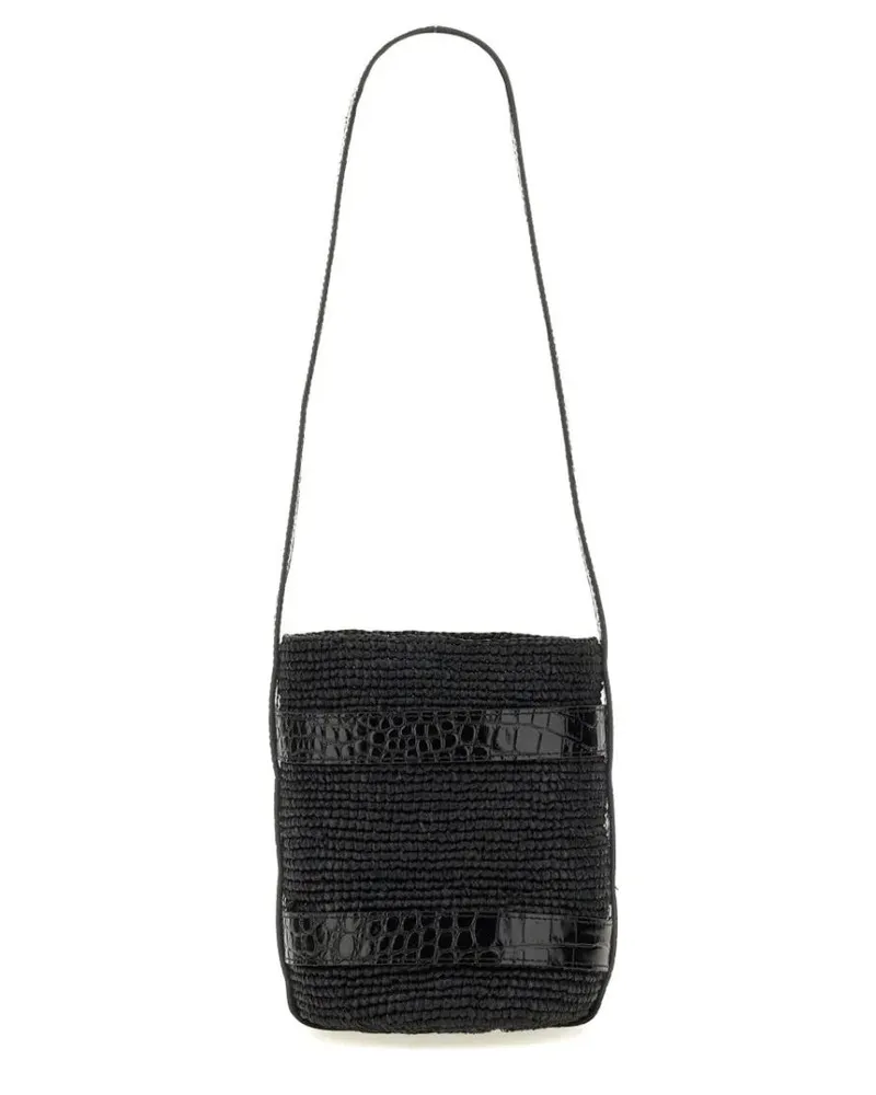 Manebí Hobo Bags Textured Raffia Bucket Bag With Glossy Accents schwarz Schwarz