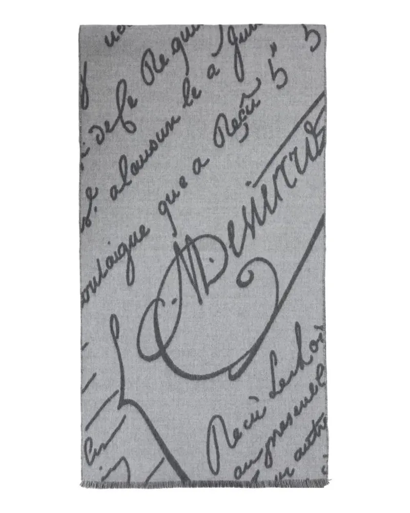 Berluti Tücher & Schals Scritto Jacquard Wool Scarf With Fringed Hems grau Grau