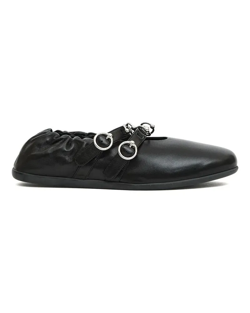 3JUIN Ballerina Doppio Cinturino Pelle Nera schwarz Schwarz