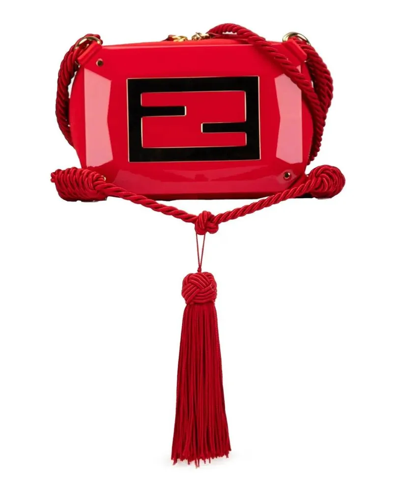 Fendi Hobo Bags 2010-2024 Mini FF PVC Satin Tassel Crossbody rot Rot