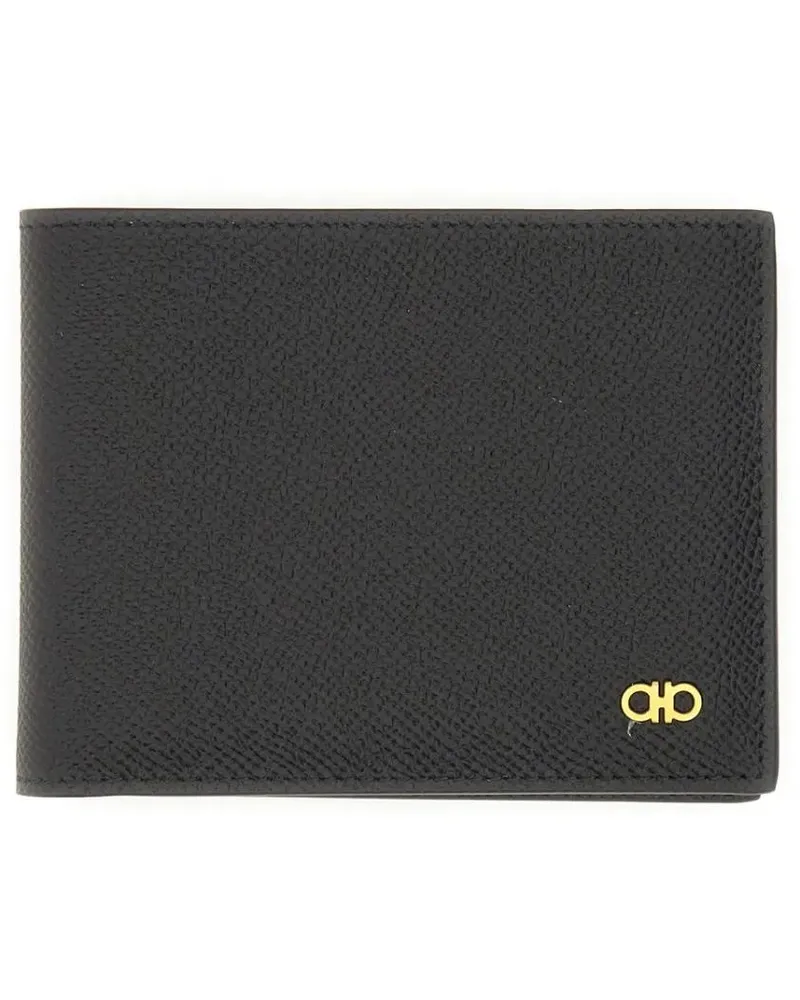 Ferragamo Portemonnaies Black Calfskin Gancini Wallet schwarz Schwarz