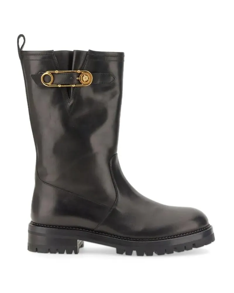 Versace Stiefel Mid-Calf Boots With Polished Finish schwarz Schwarz