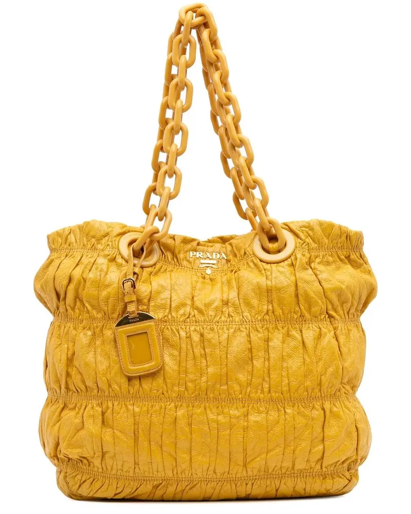 Prada Shopper Vernice Gaufre Chain Tote gelb Gelb