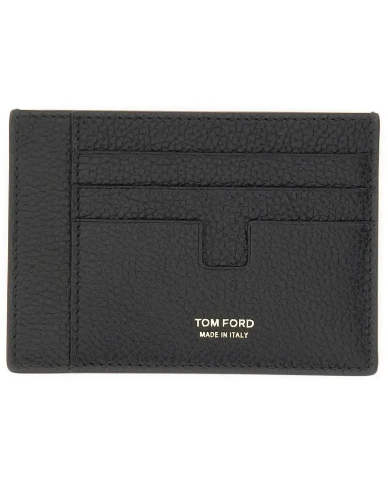 Tom Ford Portemonnaies Textured Calf Leather Card Holder schwarz Schwarz