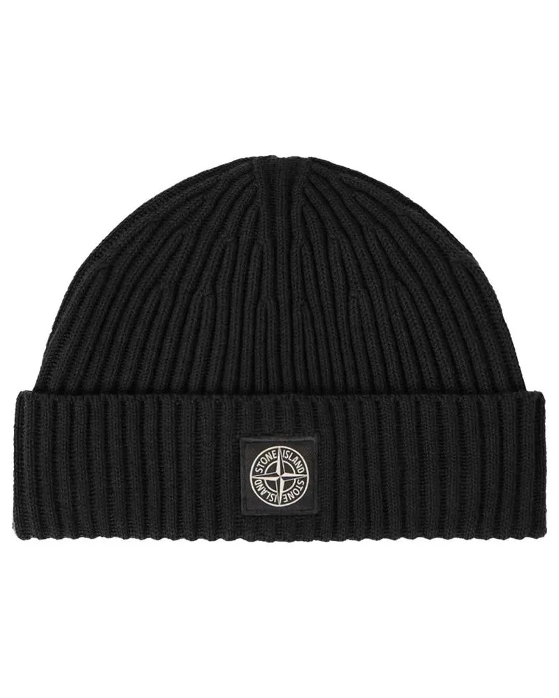 Stone Island Caps & Mützen Ribbed Knit Beanie With Folded Cuff schwarz Schwarz