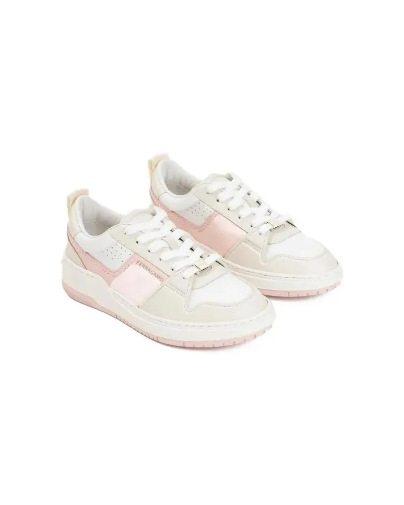 Ferragamo Sneakers White And Pink Leather Dennis Sneakers Weiß