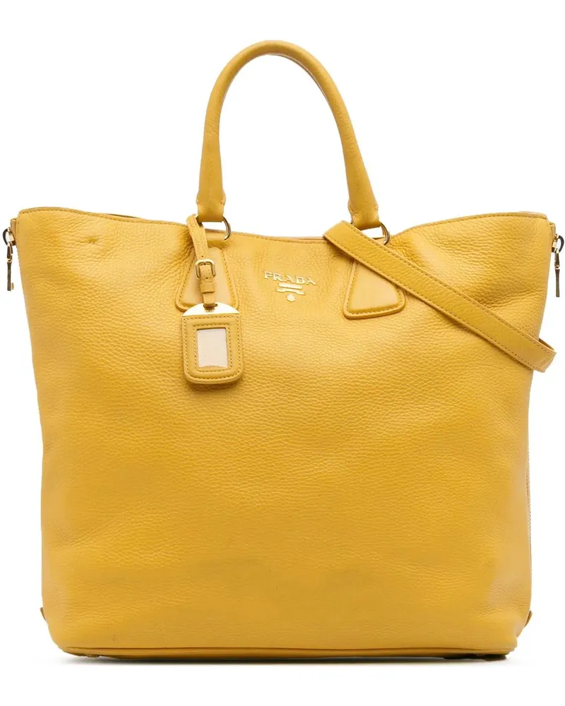 Prada Hobo Bags Vitello Daino Side Zip Open Convertible Tote gelb Gelb