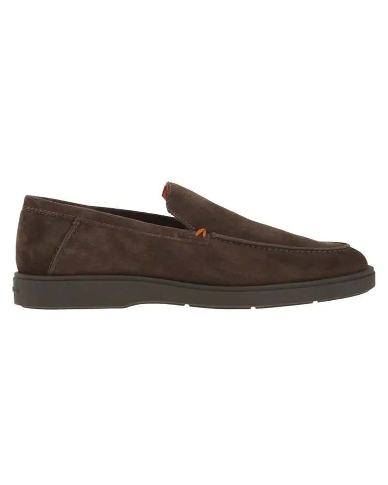 Santoni Loafer Brown Suede Loafers With Orange Thread Accents schwarz Schwarz