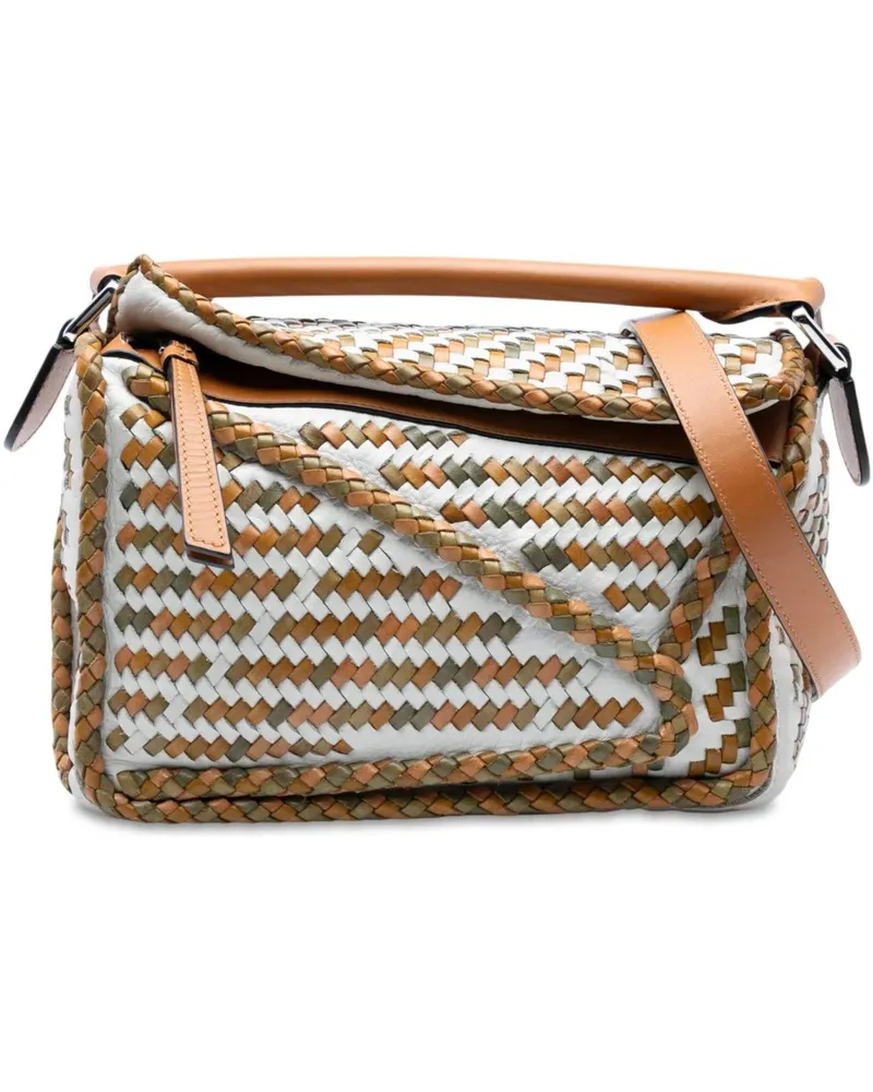 Loewe Hobo Bags Small Woven Calfskin Puzzle Satchel weiß Weiß