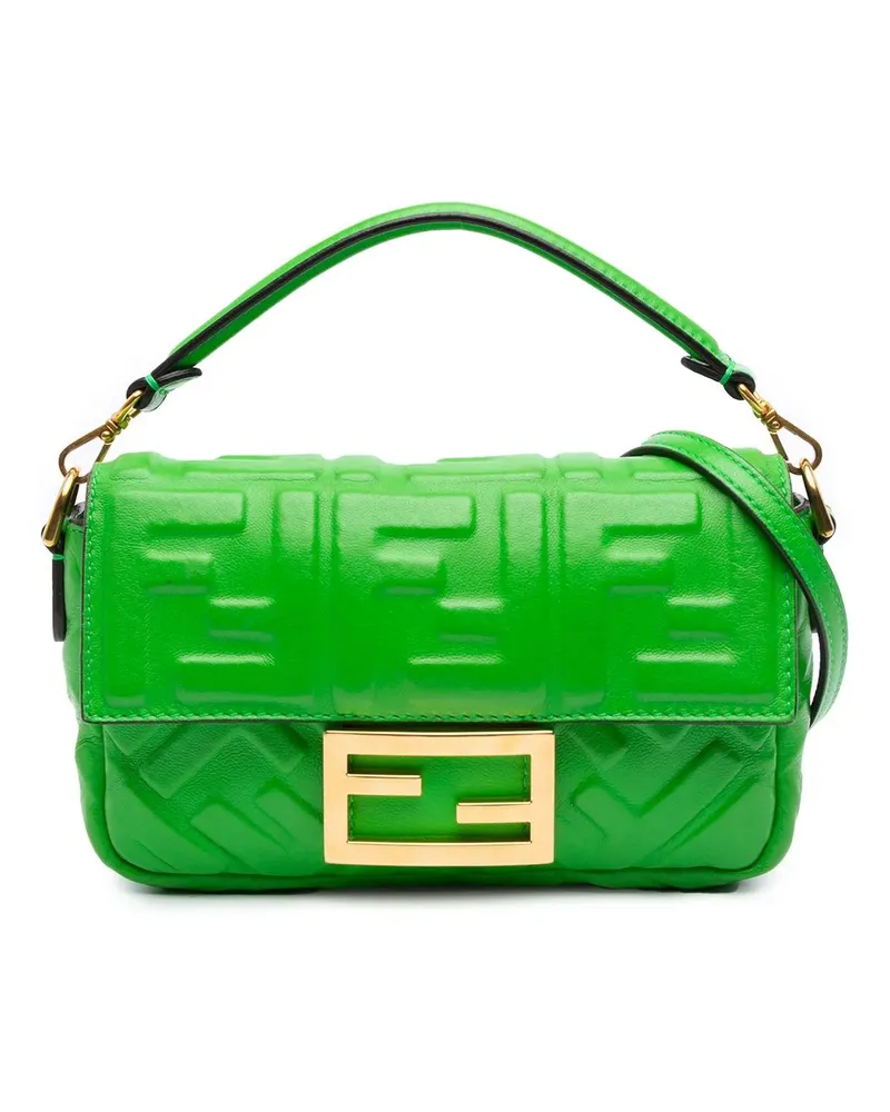 Fendi Hobo Bags Mini Zucca Embossed Leather Baguette Satchel grün Grün