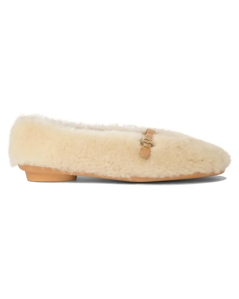 Ferragamo Noella Fur" Shearling Ballet Flats beige Beige
