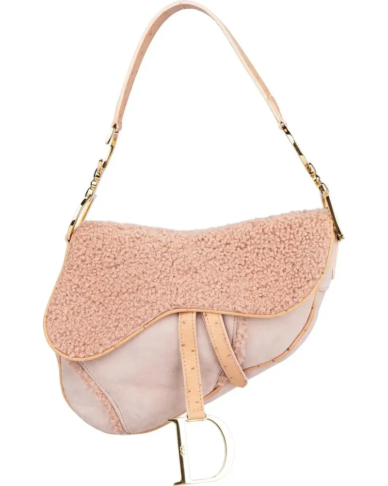 Dior Crossbody Bags  Pink Shearling Ostrich Saddle Handb bunt Bunt