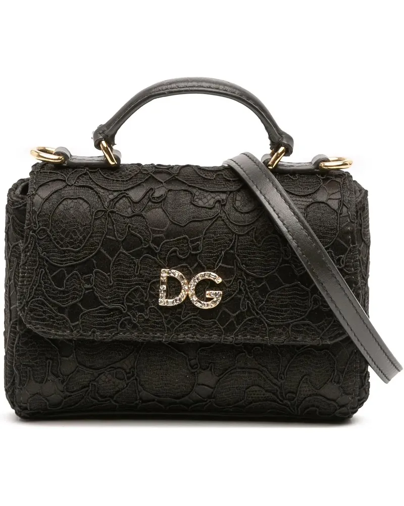 Dolce & Gabbana Hobo Bags Silk and Lace Crystal Embellished DG Flap Satchel schwarz Schwarz