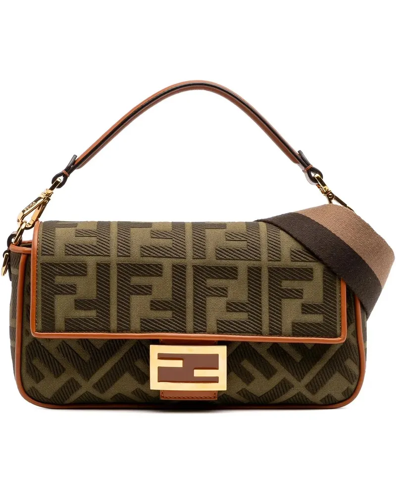 Fendi Hobo Bags 2010-2024 Zucca Embroidered Canvas Baguette Satche braun Braun