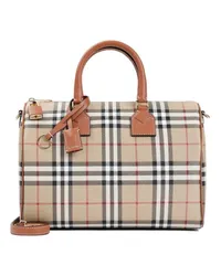 Burberry Crossbody Bags Bowling Medium Check Beige Polyurethane Handbag Braun