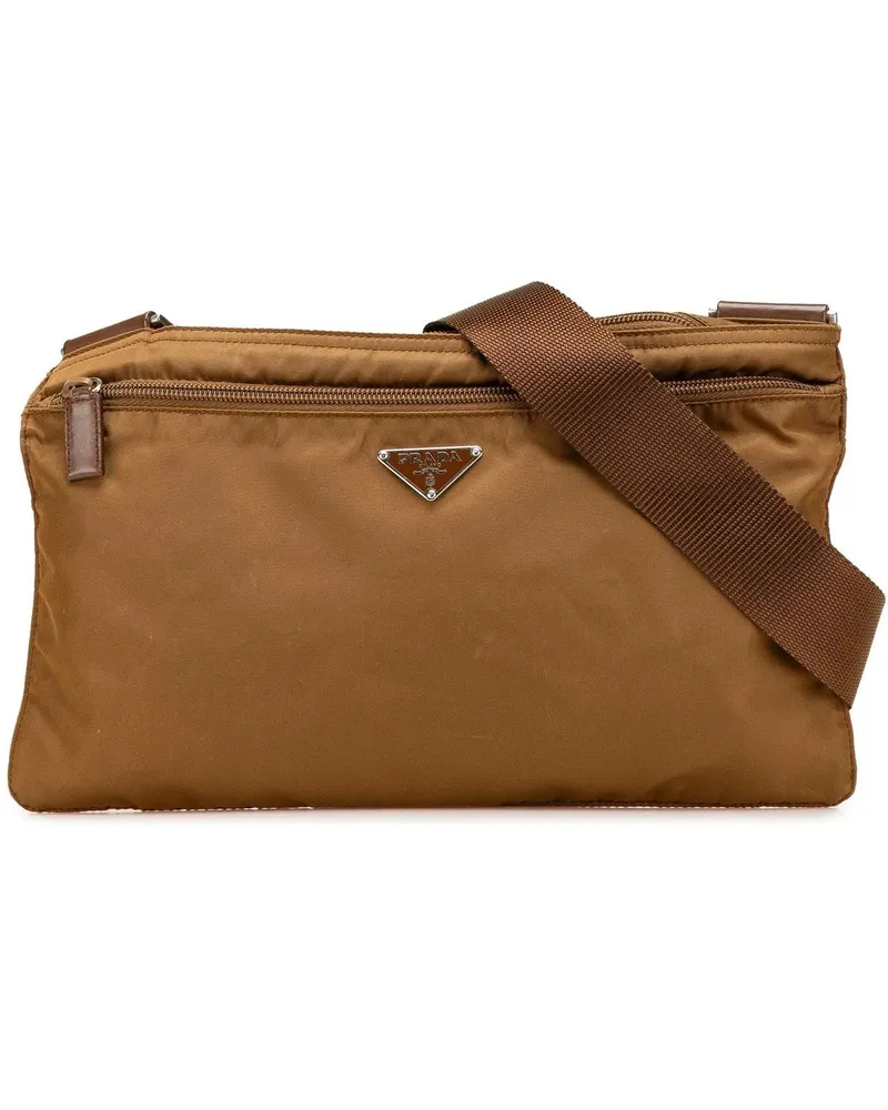 Prada Hobo Bags 2013-2024 Tessuto Zip Top Crossbody braun Braun