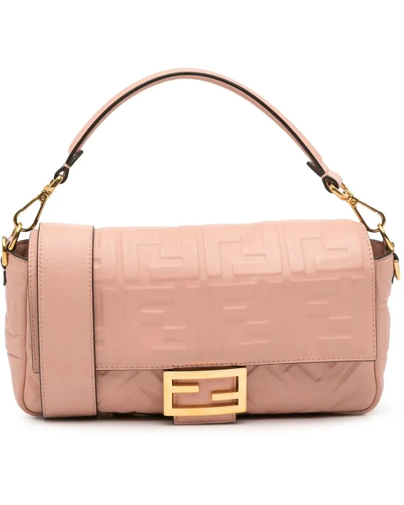 Fendi Hobo Bags Zucca Embossed Leather Baguette Satchel rosa Gold