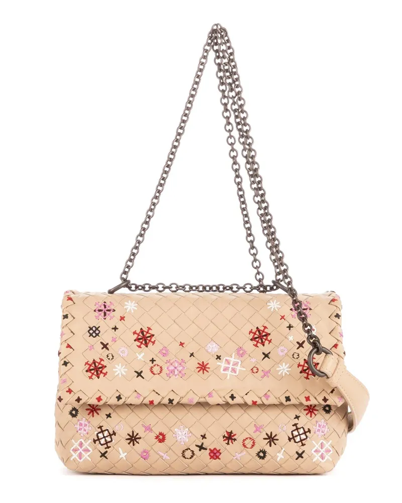 Bottega Veneta Crossbody Bags Snowflakes Flowers Embroidered Chain Flap Crossbod beige Beige