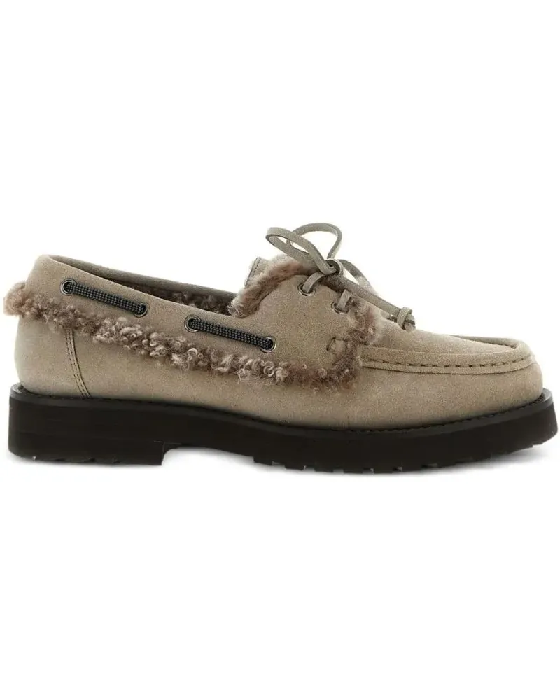 Brunello Cucinelli Moccasin-Style Flats With Suede Exterior schwarz Schwarz