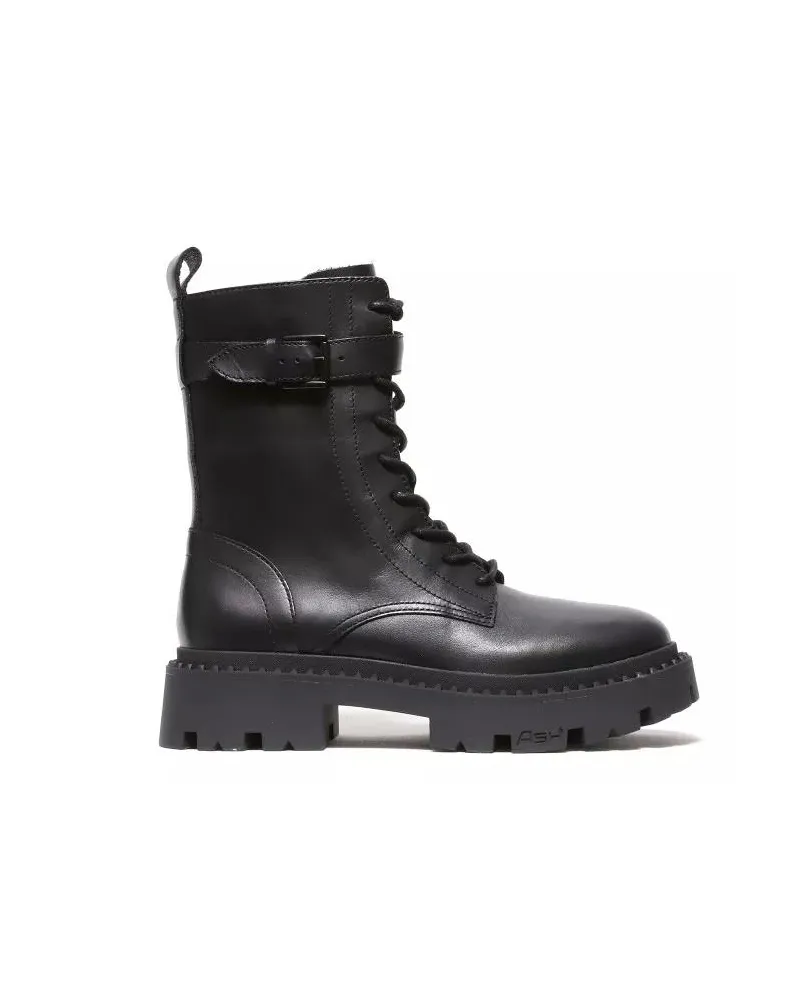 ash Stiefel Amphibious Boot Tied In Black Leather With Side Bu schwarz Schwarz
