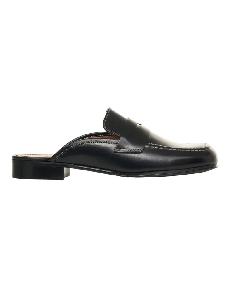 Billi Bi Square Toe Black Leather Slip-In Loafers schwarz Schwarz