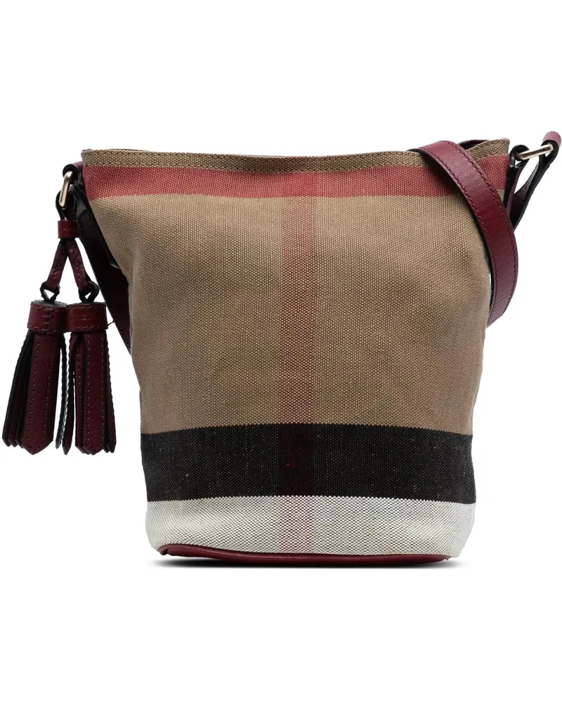 Burberry Hobo Bags Mini Mega Check Canvas Ashby Tassel Bucket Bag braun Braun