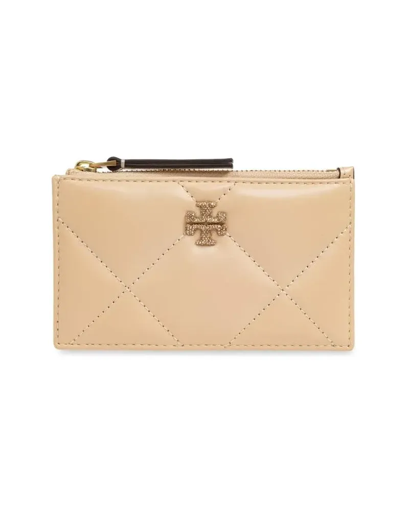 Tory Burch Portemonnaie Kira Quilted Pave Logo Card Case beige Beige